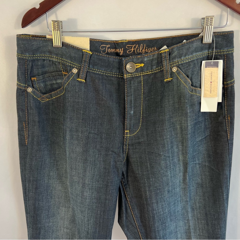 TOMMY HILFIGER Boyfriend Jeans Boot Cut  Womens Size 10 R Stretch Dark Wash NEW - Picture 2 of 5